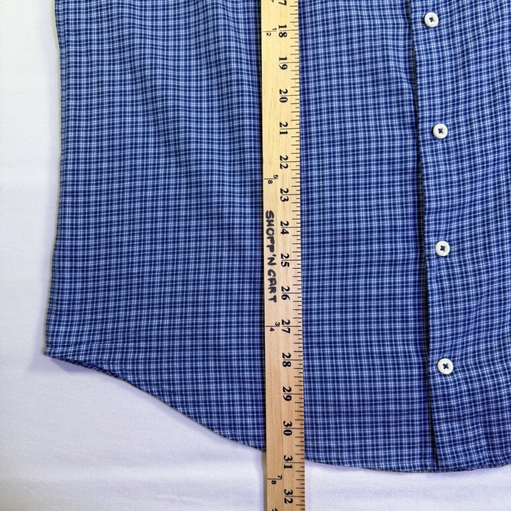 Peter Millar Mens Blue Micro Check Cashmere Blend Button Down Shirt Large - Picture 13 of 13